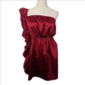 Sirens Elegant Red One-Shoulder Dress Ruffled Size Medium